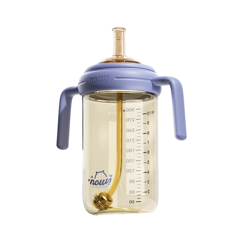 NOURI Direct Drinking Baby Bottle for 1+ Years PPSU Straw Cup Anti-Choke Baby Milk Quiet Purple 300ml Gravity Ball 1-3 Years