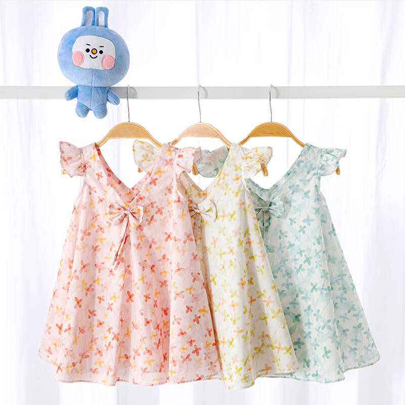 Babyprints Girls' Summer Dress, Little Girl's Pure Cotton Princess Dress, Sleeveless Floral Dress, Sweet Sleeveless Sundress, Pink, Size 110