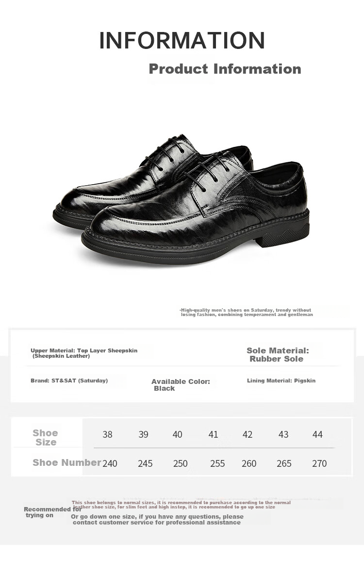 St&Sat Men's Shoes, Top-Grain Sheepskin, Hand-Stretched Leather Shoes, Business Casual Leather Shoes for Men, Black, Size 42 2