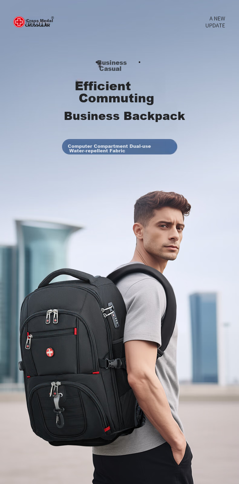 CROSSGEAR Backpack with Wheels, 17.3-Inch Laptop Bag, Luggage Bag, Carry-On Bag, Student Backpack, Large Capacity Business Travel Bag 1