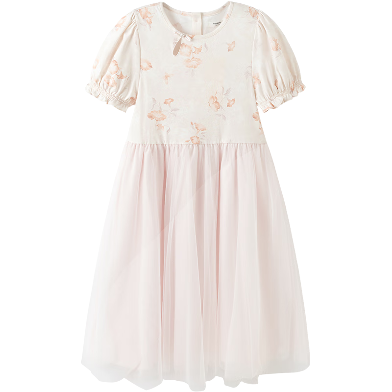 BALABALA Girls' New Chinese-Style Dress, Children's Clothing, Summer 2025, Children's Puff Sleeve Dress, Chinese Style, Quick-Drying, 208225111036
