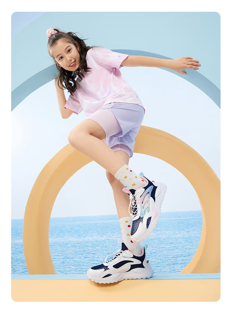 QIAODAN Girls' Running Shoes, Big Kids' Summer Cage Shoes, Children's Large Mesh Breathable Sandals, Ice Hydrogen Purple/QIAODAN White, Size 39 20