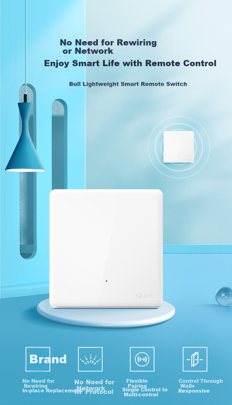 BULL Switch Panel, Wireless Remote Control Switch, Two-Position Switch, Smart Switch with Adhesive Backing, Q214 White, Self-Adhesive 2
