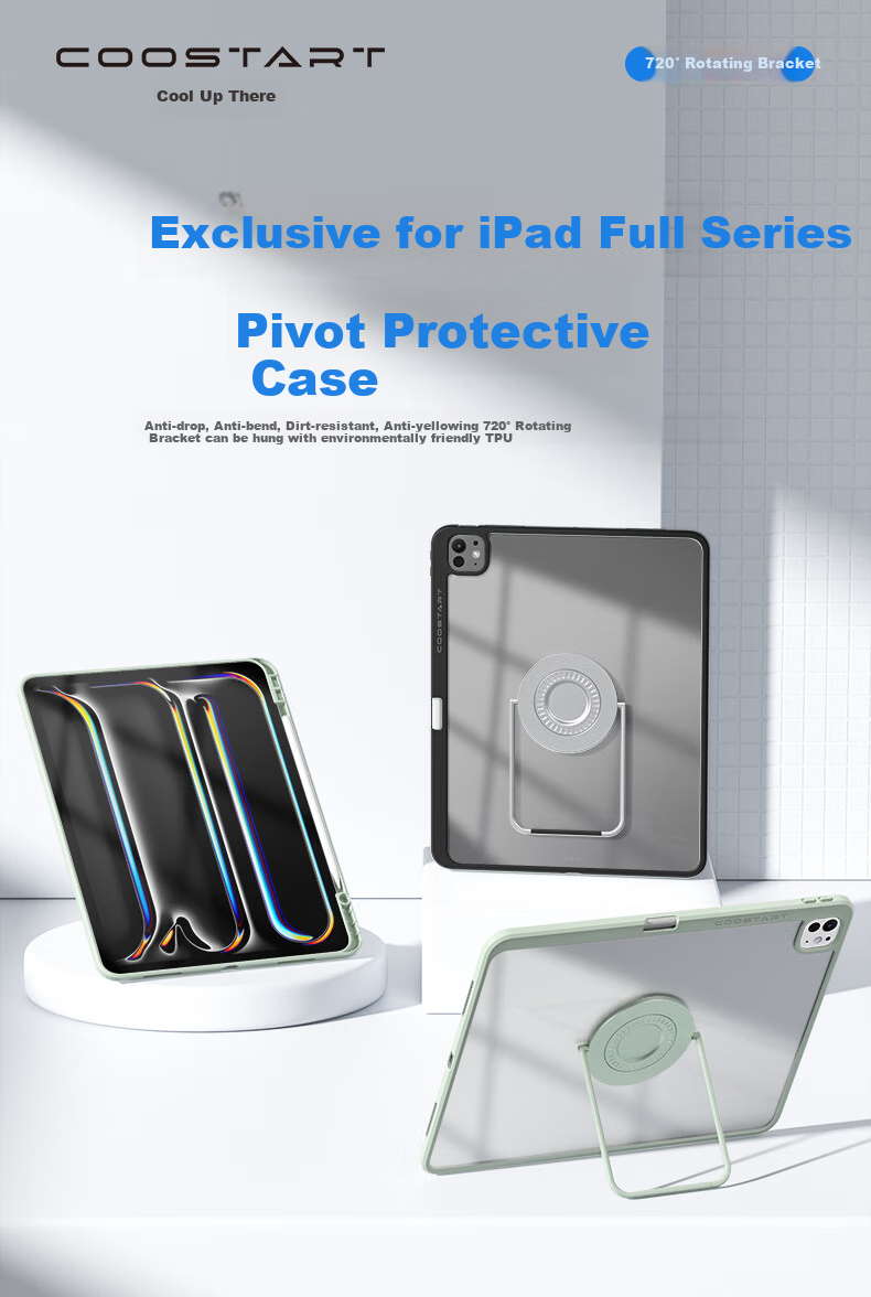 COOLSTART IPad 12/11/10 Generation Support Case, 2025 A16 Protective Cover, Shockproof Full Coverage with Rotating Stand, 10.9/11 Inch, Mint Gree 1