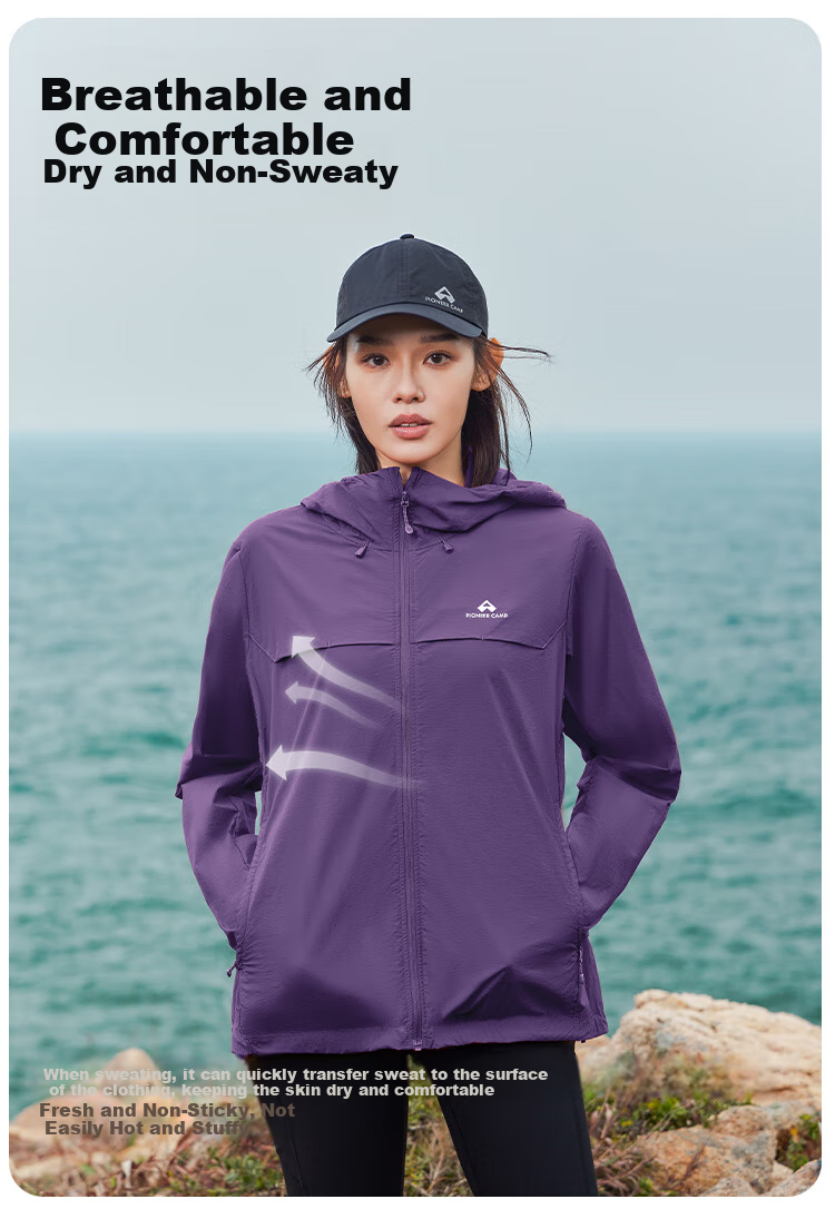 Pioneer Camp Zhuque Sun Protection Jacket for Women, Summer Outdoor Breathable UV-Resistant Hooded Original Yarn Sunscreen Coat, Lightweight Outer Layer 6