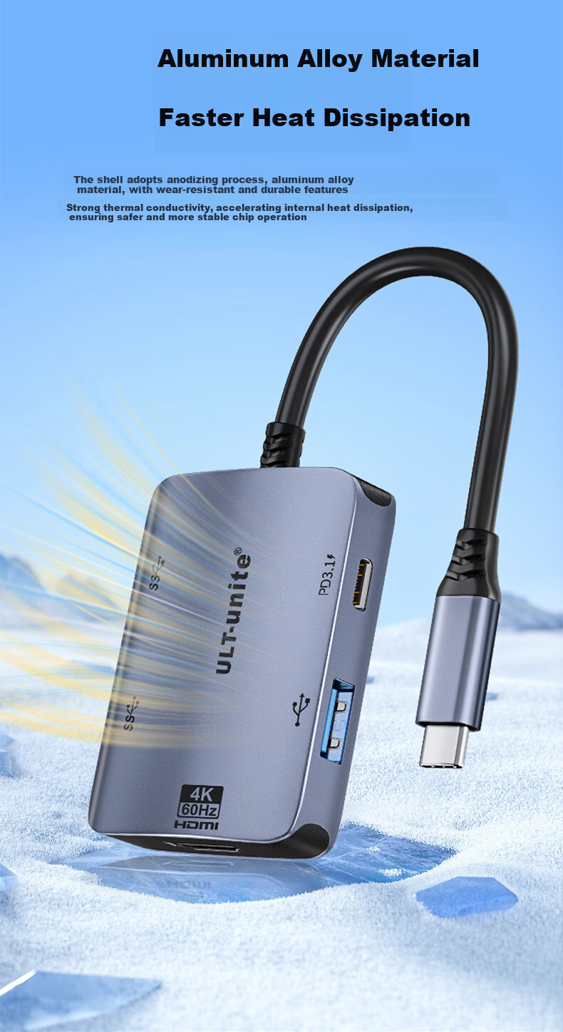 ULT-Unite Type-C Expansion Dock, USB3.0 Hub, HDMI Adapter, Compatible with Apple MacBook Computers, Converter for 4K60Hz Screen Casting, PD Charger, Five-I 9