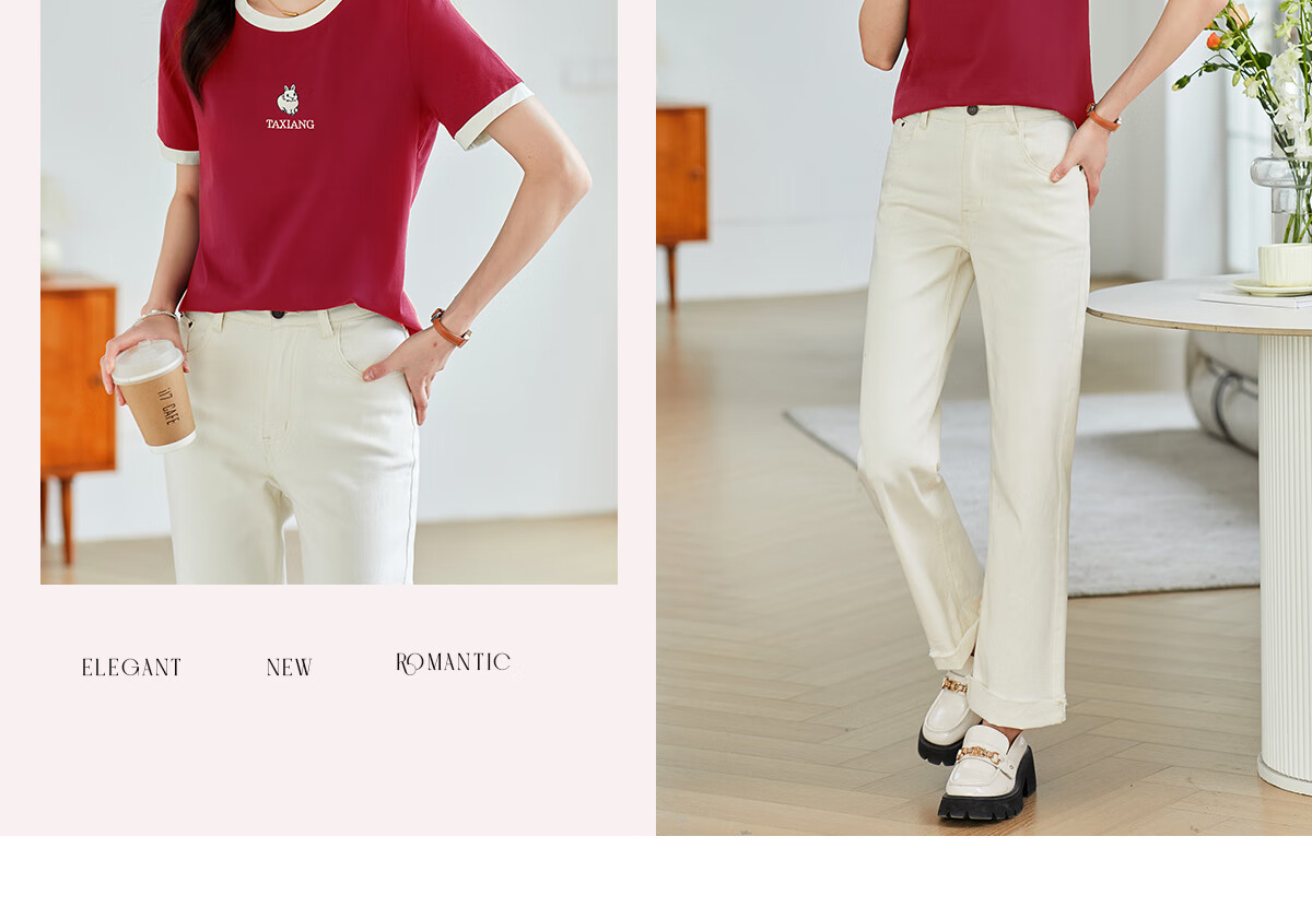 Taxiang Long-Sleeve T-Shirt for Women, Fashionable Small V-Neck Contrasting Color Spliced Top, Versatile Spring And Autumn Wear, Base Layer Shirt T143T2033 2