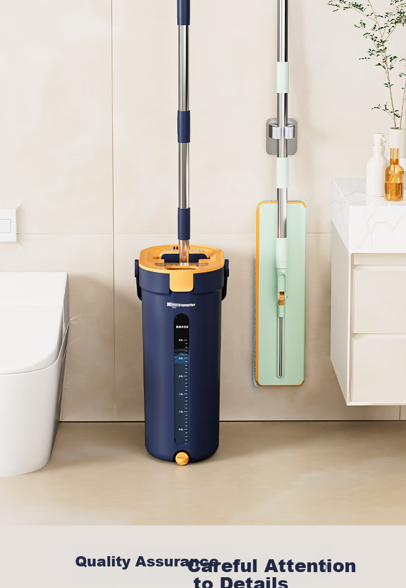 HoMettler Clean And Dirty Separation Flat Mop, 36cm with 4 Mop Pads, 135cm Long Handle, Household All-In No Hand Washing Required, Squeegee Bucket, Double Handle 13
