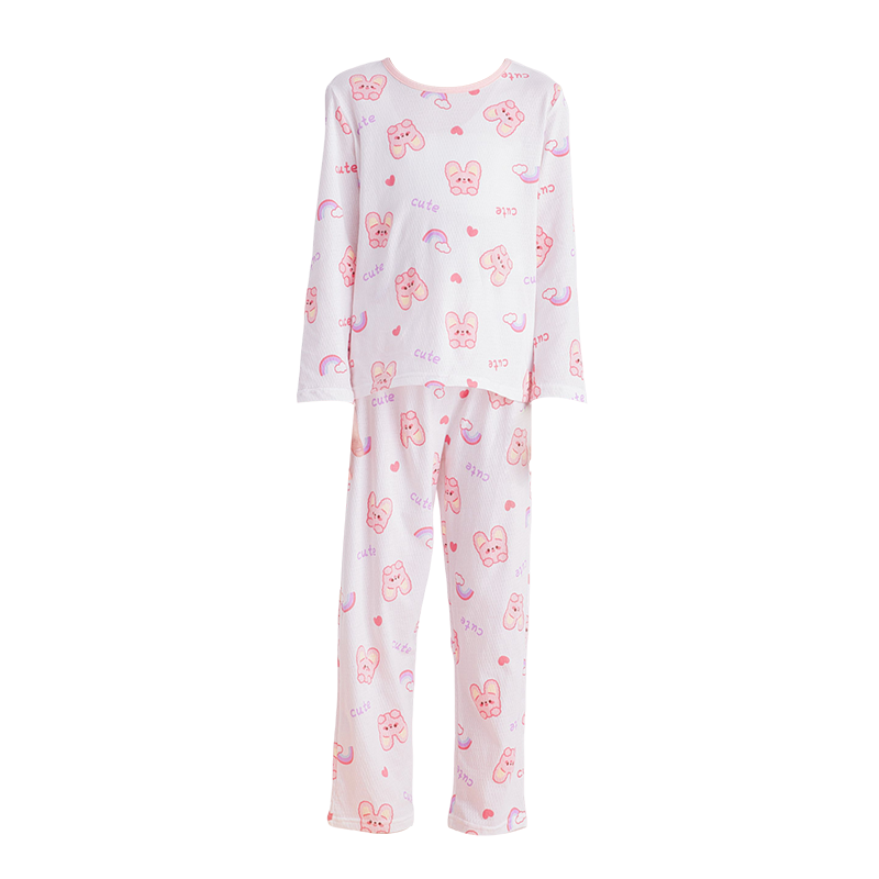 DEESHA Girls' Antibacterial Pure Cotton All-Season Base Layer Pajamas, Mesh Breathable Air Conditioning Wear, Home Wear Set for Older Childre