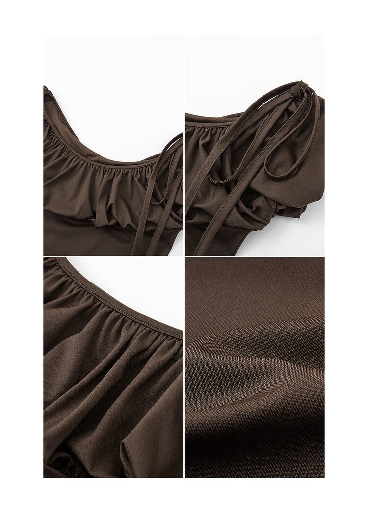 MT [Light French Girl] Summer Vintage Glossy Ice Silk Pleated Off-Shoulder Puff Sleeve Ribbon Women's T-Shirt 9