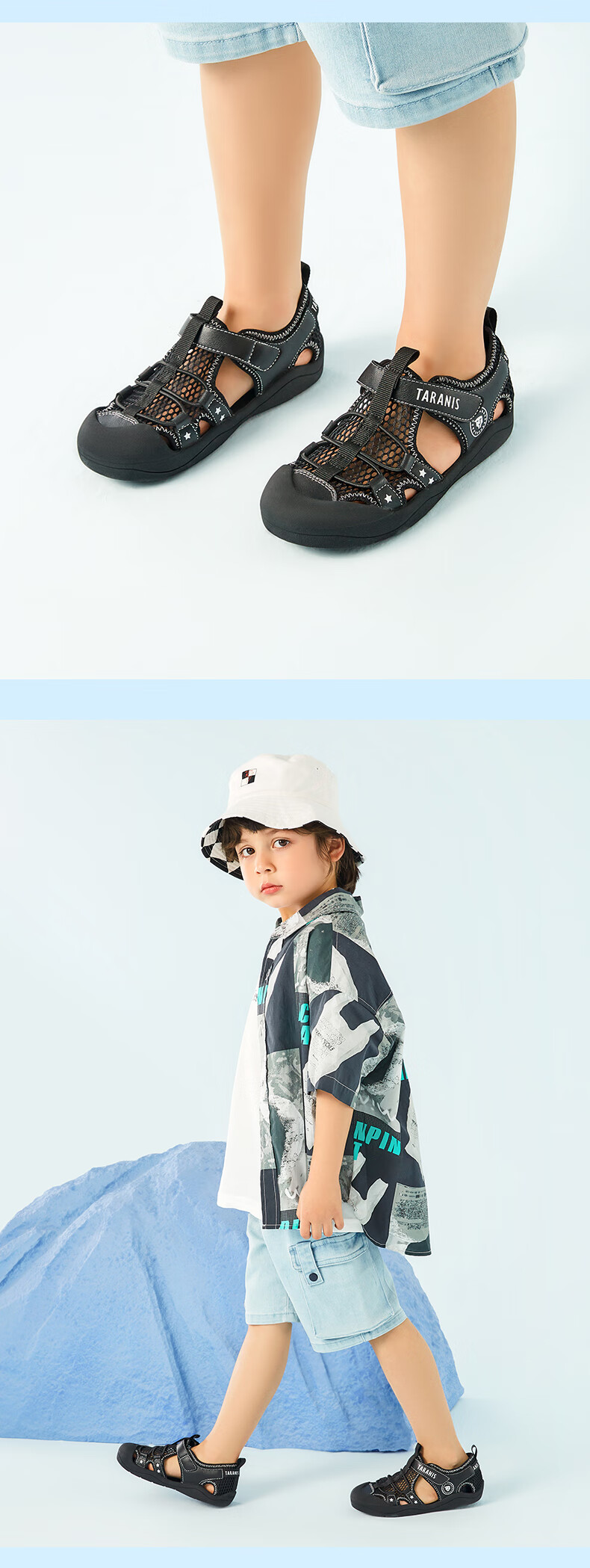 TARANIS Children's Shoes, Summer Style Boys' Non-Slip Soft-Soled Sandals, Breathable Quick-Drying Water Shoes for Stream Trekking, Sports Shoes, Black, Size 25 9