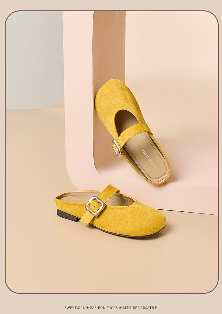 LA CHAPELLE Women's Open Toe Flat Soft Sole Commuting Sandals - 5312-2 Yellow Size 37 11