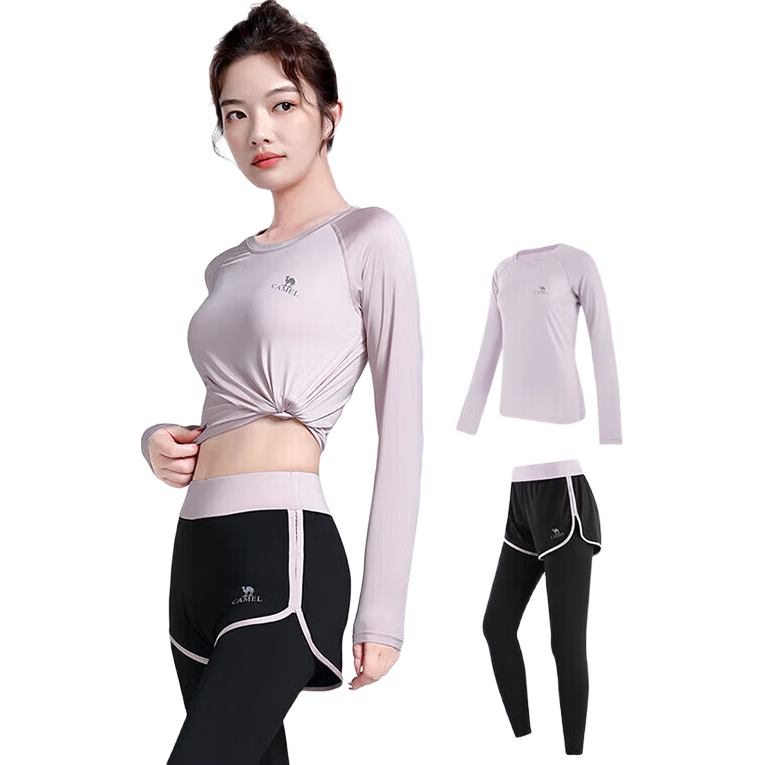 CAMEL Women's Yoga Top, Casual Gym Workout Outfit Set, Thin Style YK22265494, Light Purple, M