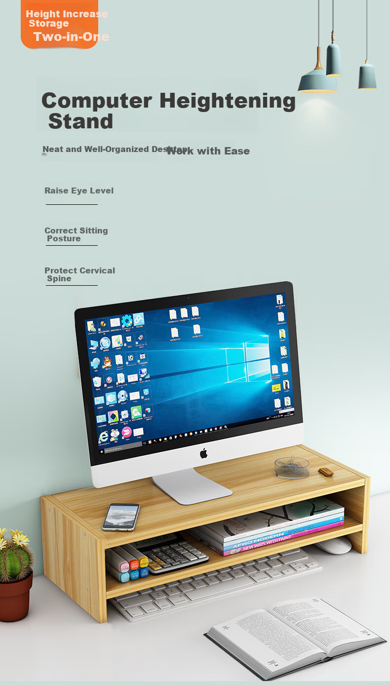 Shuranjia Computer Monitor Riser Stand, Desktop Organizer Shelf, Multifunctional Walnut Color, 02-6 1