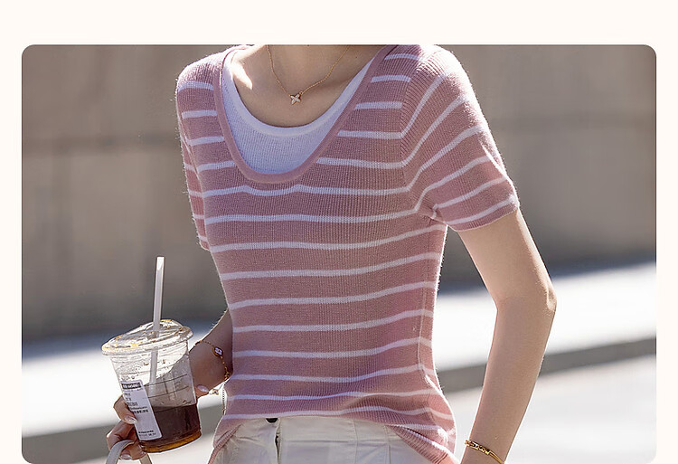 Dme [Xianxiao Philosophy] Spring And Autumn High-Wise Sensation Faux Two-Piece Striped Sweater, Elastic Comfortable Concealing Knit Top for Wome 2