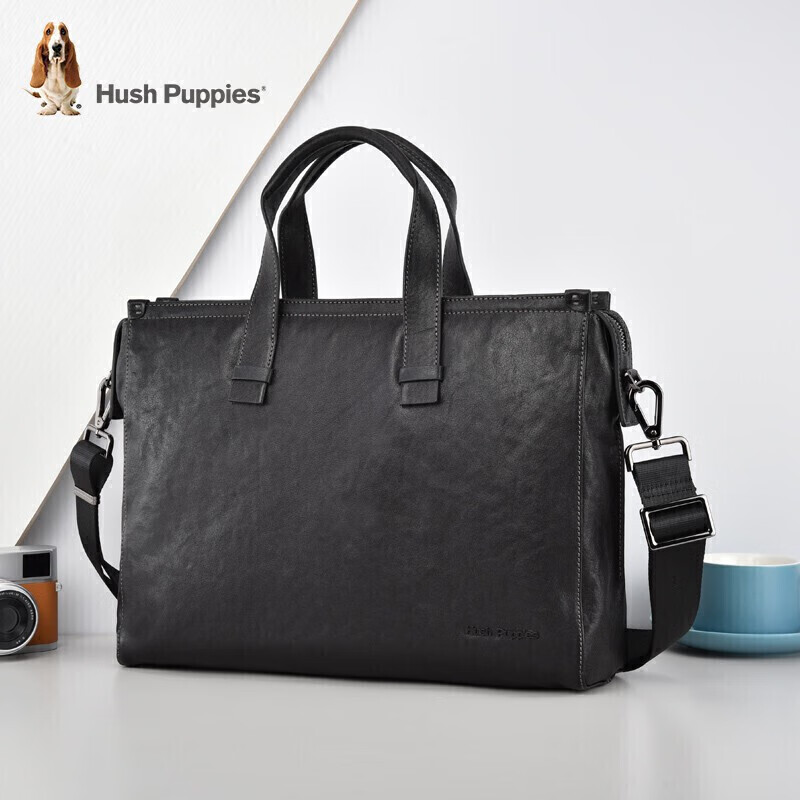 Hush Puppies Briefcase, Men's Handbag, Genuine Leather, Business Large Capacity Laptop Bag, 14 Inches, Gift for Boyfriend