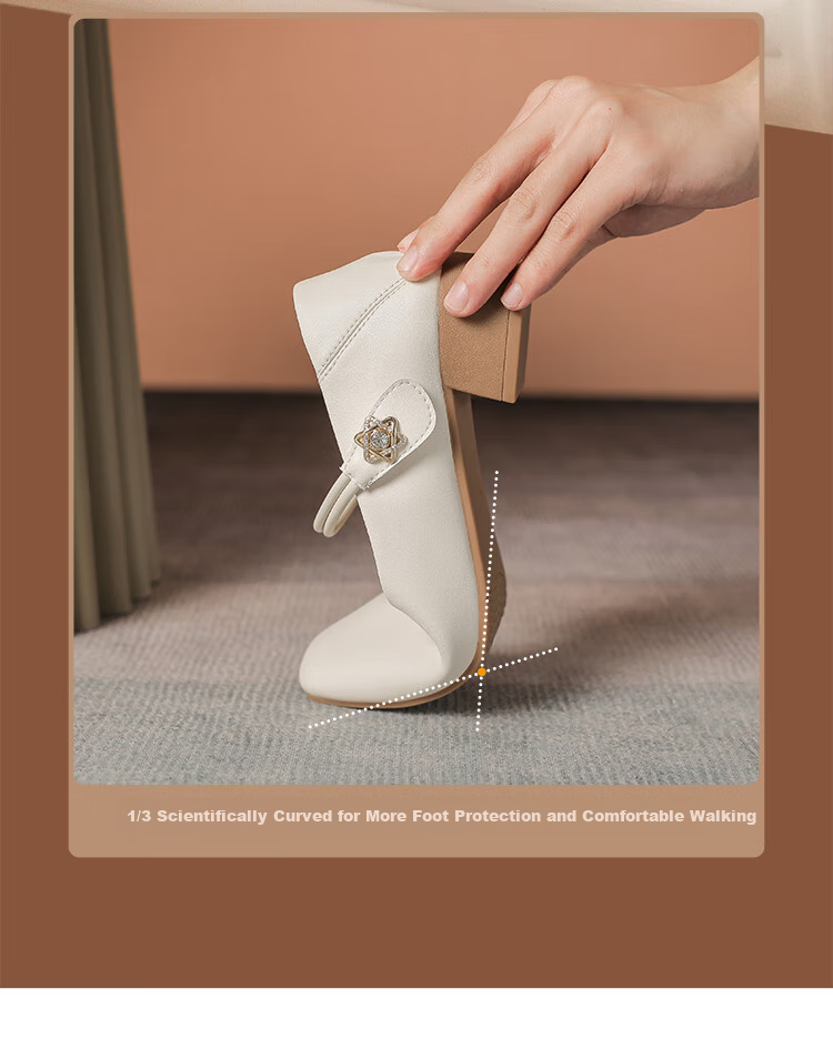 ZHR Women's Single Shoes Elegant One-Strap Mary Jane Shoes with Chunky Heel Fashionable Women's Shoes AH506 Apricot Color Size 36 7