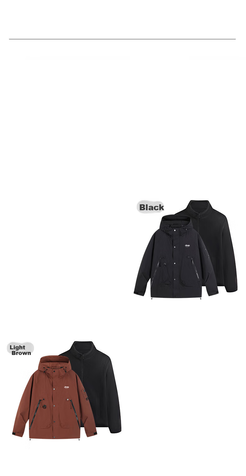 JEEP SPIRIT Men's Windbreaker Jacket for Autumn And Winter, Hooded Three-In Two-Piece Sportswear Coat, Black, 3XL 6