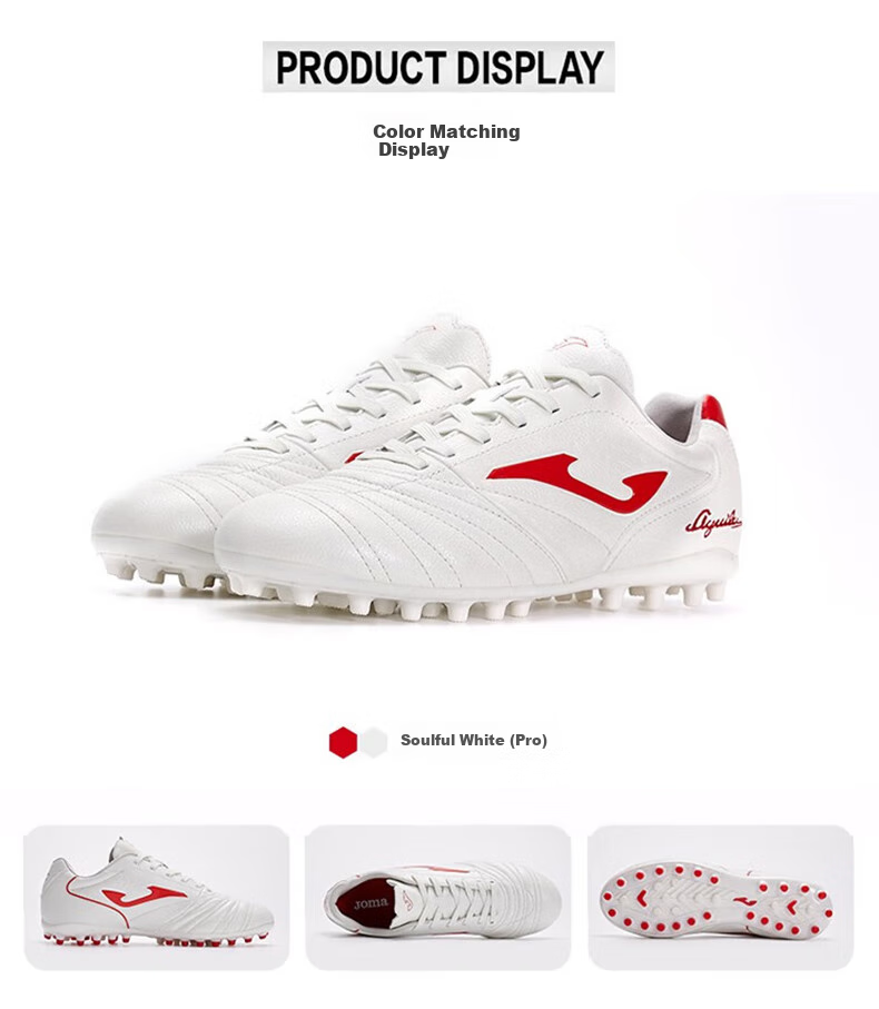 JOMA Kangaroo Leather Soccer Shoes for Men, MG Short Studs, Adult And Youth Professional Competition Football Training Shoes, White And Red, Size 40.5 6