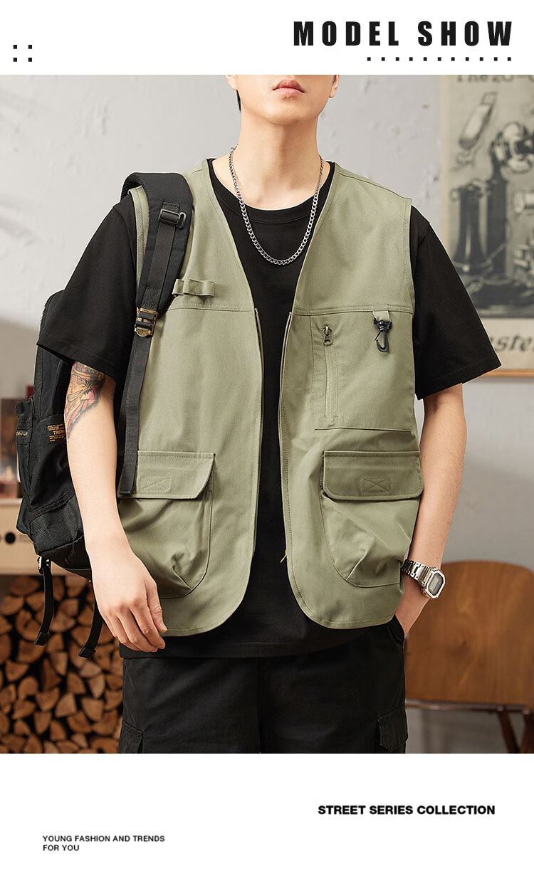 TUCANO Men's Summer Outdoor Workwear Vest Fashionable Sleeveless V-Neck Jacket Military Green 3XL 15
