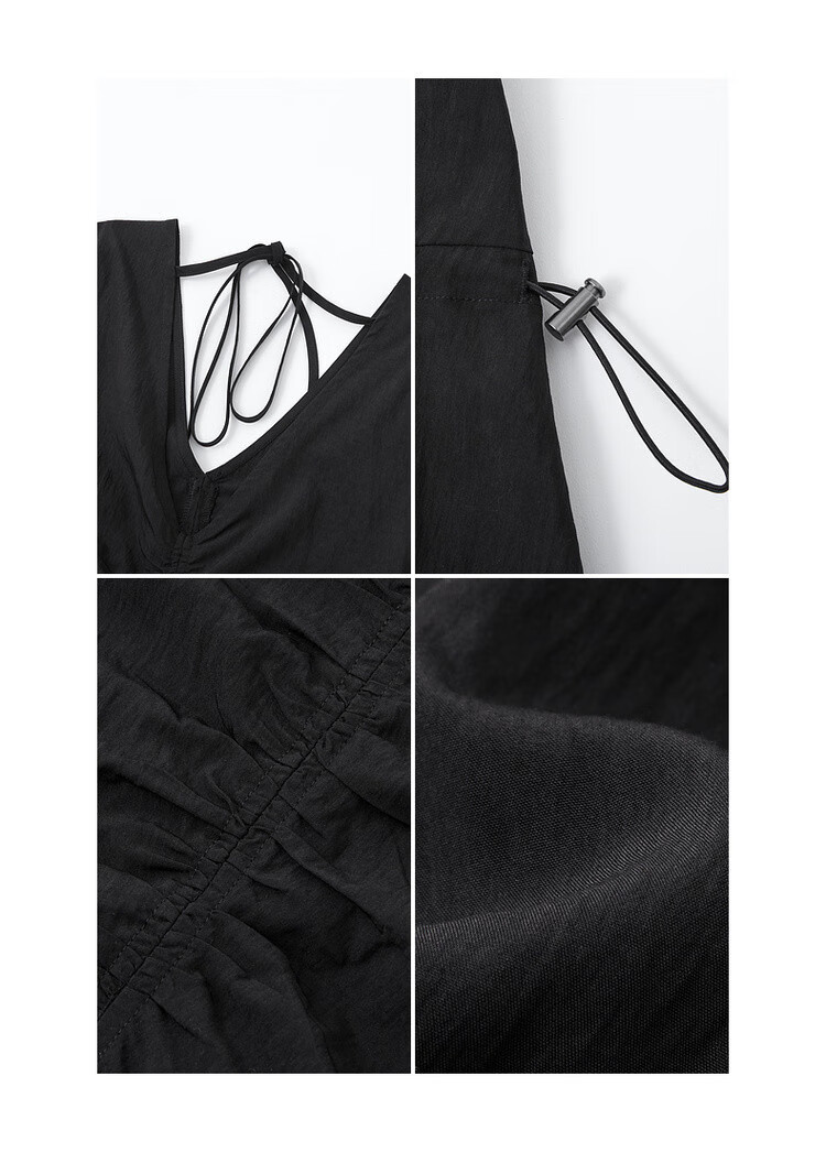 Mt [Muse Style] Summer Elegant V-Neck Tie-Waist Sleeveless Little Black Dress, Adjustable Waist Long Dress for Wome 6