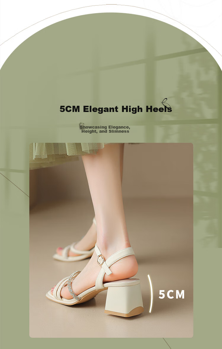 ZHR Chunky Heel Sandals for Women, Summer Elegant Rhinestone Single-Strap Women's Shoes, Versatile Square-Toe Women's Footwear, JF15, Beige, Size 38 3