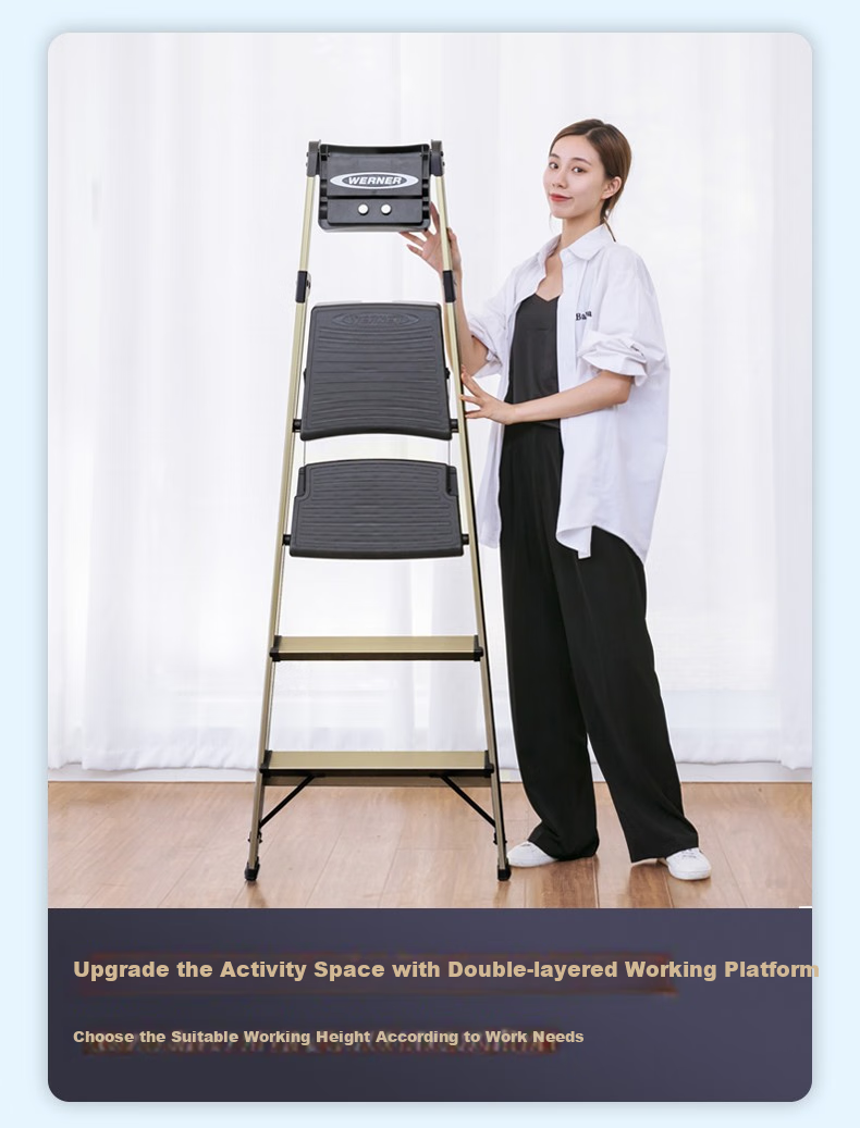 Werner Folding Ladder, Household Aluminum Alloy Step Stool, A-Frame Ladder, Indoor Stairs, 1.6 Meters, 234T-3CN 12