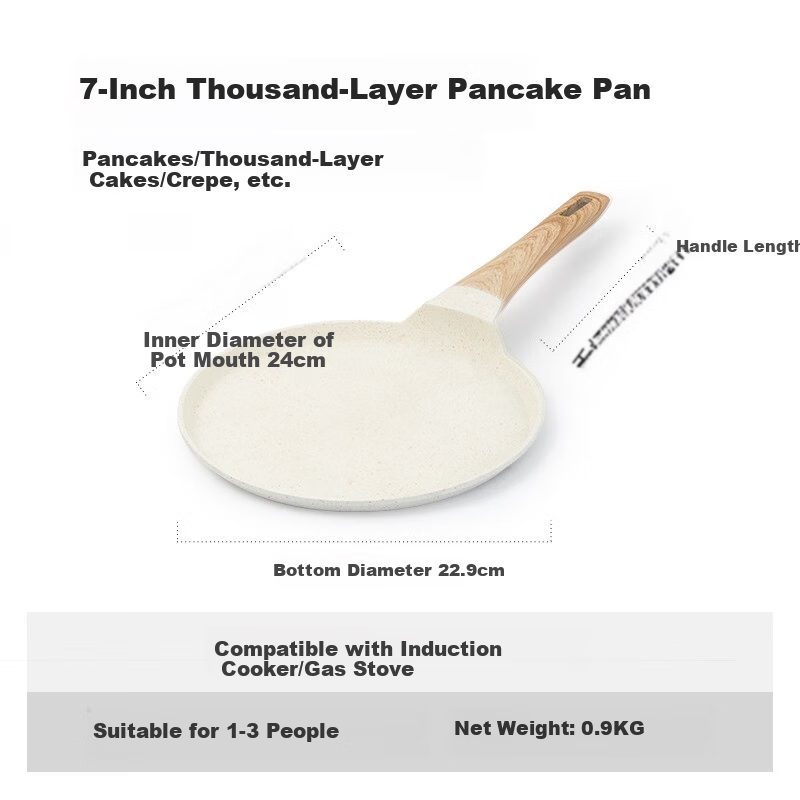 CaROTE Non-Stick Flat-Bottom Pancake Griddle for Home Use, Crepe Maker, Cake Pan, Banh Mi Maker, Egg Frying Pan for Breakfast, 24cm