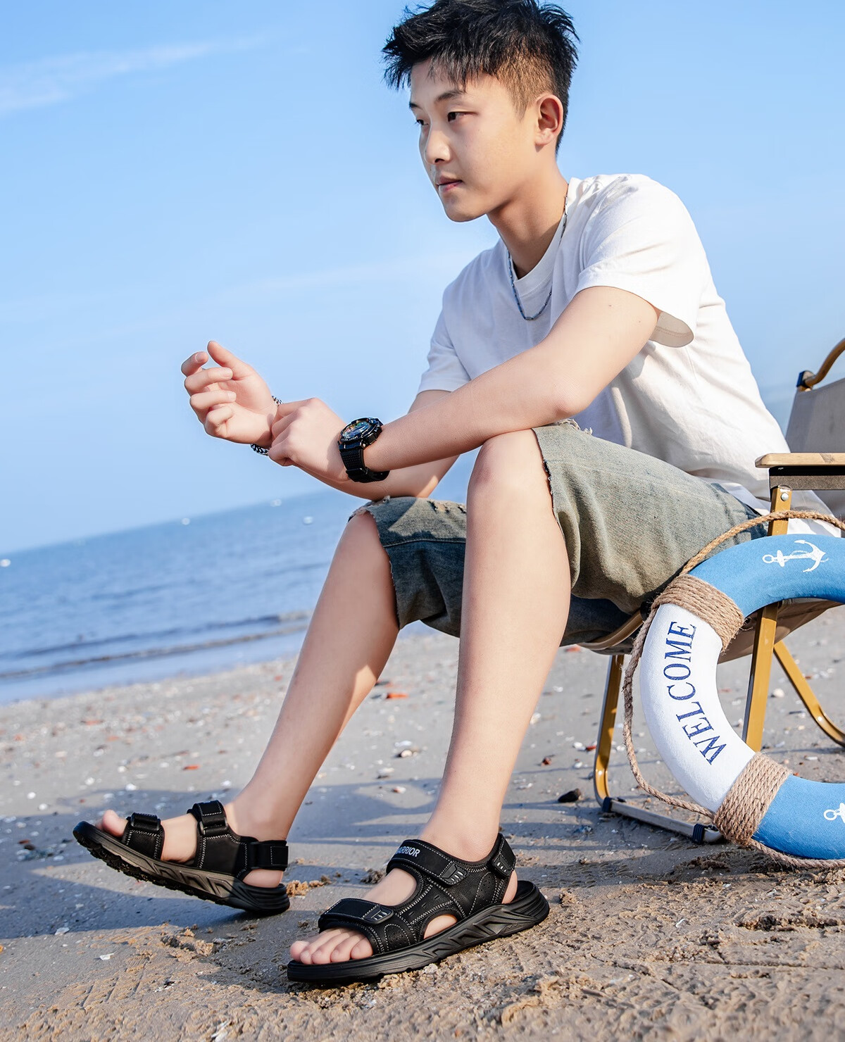 Huili Men's Sandals, Summer Outdoor Breathable Comfortable Beach Shoes, Non-Slip Wear-Resistant Versatile Casual Shoes for Men, Black, Size 42 2
