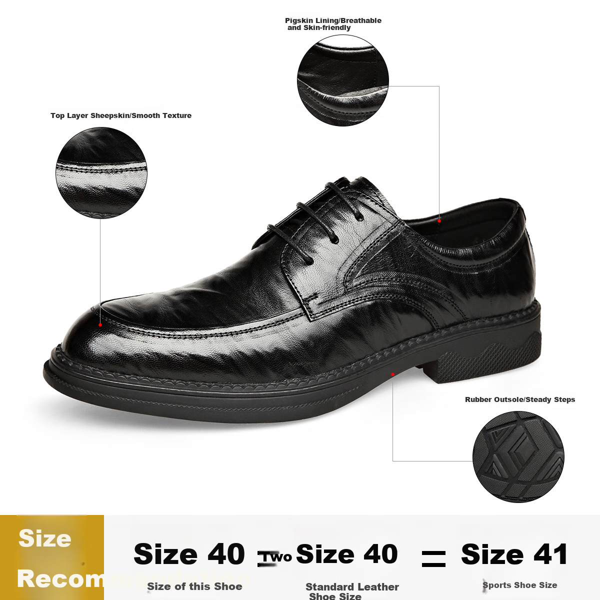 St&Sat Men's Shoes, Top-Grain Sheepskin, Hand-Stretched Leather Shoes, Business Casual Leather Shoes for Men, Black, Size 42 8