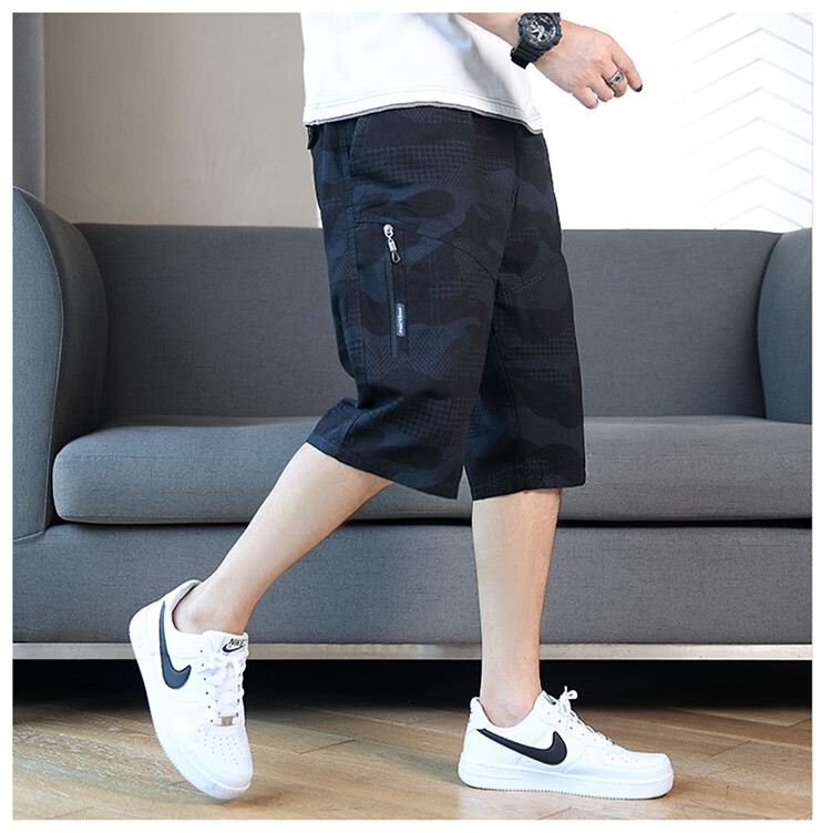 PLAYBOY Men's Shorts, Summer Pants, Casual Sports Beach Shorts, Five-Point Pants for Outdoor Wear, American Workwear Style, Pure Cotton, Loose-Fitting Mid-Length Pants 5