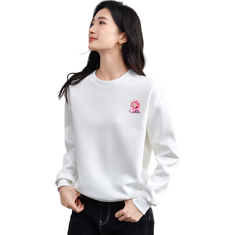 Jeanswest Women's Spring Summer Printed Crewneck Pullover Casual Trendy Knit Loose Fit White XL