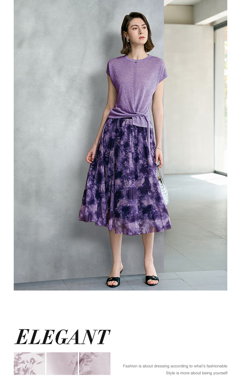 YANYEE Women's Short Sleeve Knit Top 2025 Summer Waist-Tie T-Shirt Purple L 3