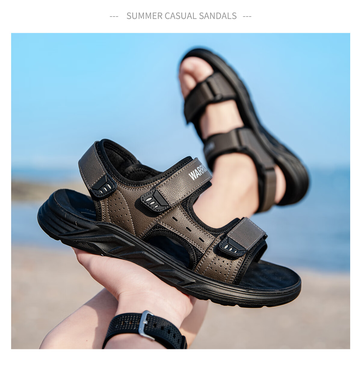 Huili Men's Sandals, Summer Outdoor Breathable Comfortable Beach Shoes, Non-Slip Wear-Resistant Versatile Casual Shoes for Men, Black, Size 42 20