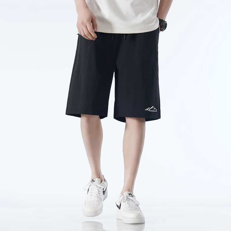 Homlean Men's American Style Summer Ice Silk Thin Breathable Sports Shorts Large Size Five-Point Casual Pants CG003 Light Gray L