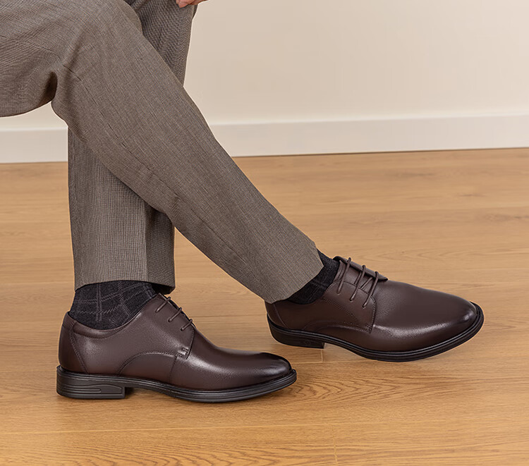 Aokang Men's Shoes, Spring Derby Shoes, Business Formal Wear, Commuter Shoes for Work And Weddings, Groom's Leather Shoes, Brown, Size 40 2