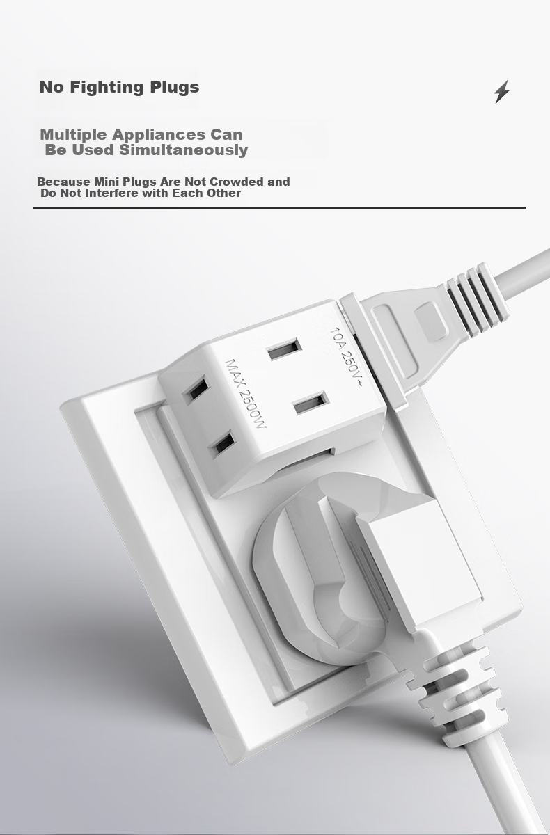 Kyfen Three-In Adapter, National Standard 10A 47mm Mini Portable, No Plug Cover, Dorm Essential, Travel Socket, White, 2 Prongs, Electric Shock Prevention, PP Material 4