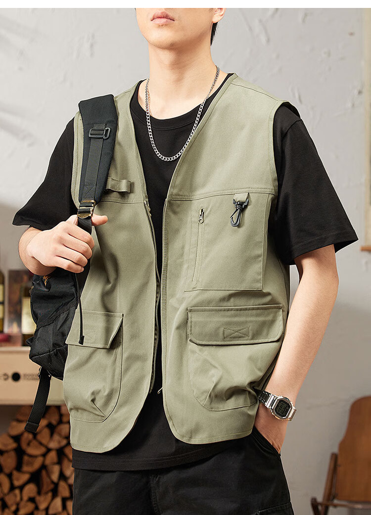 TUCANO Men's Summer Outdoor Workwear Vest Fashionable Sleeveless V-Neck Jacket Military Green 3XL 19