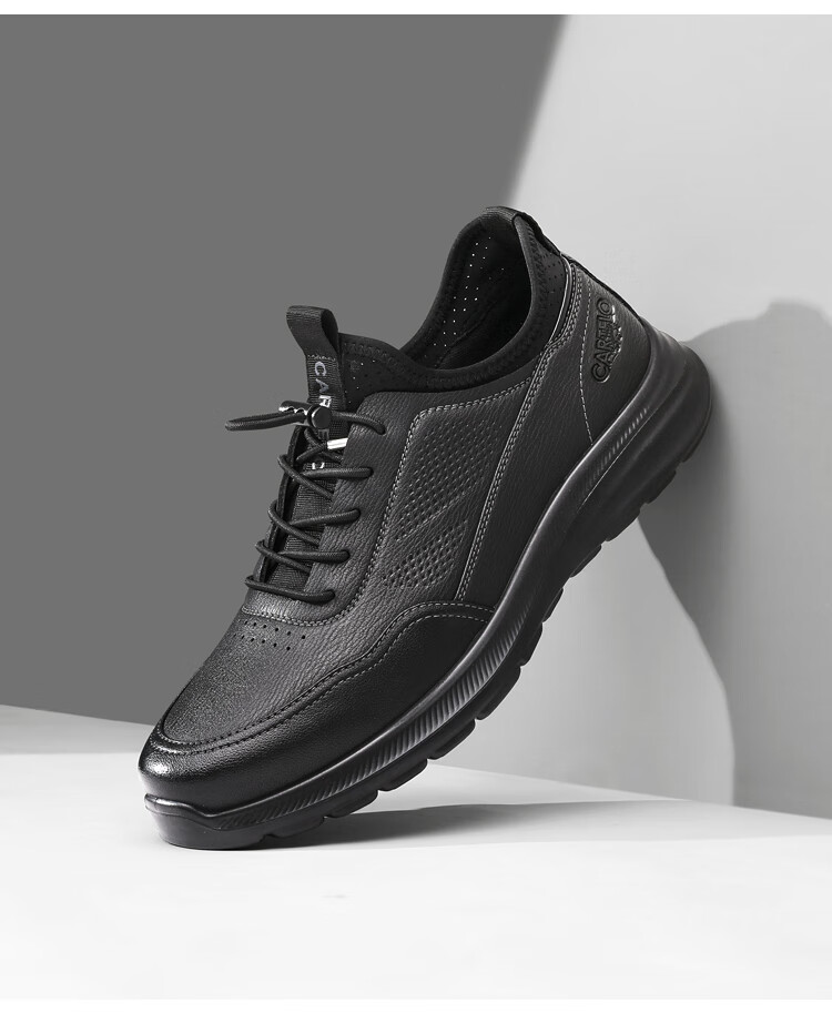 CARTELO Genuine Leather Men's Shoes, Business Casual Sports New Style for Autumn And Winter, Soft Thick-Soled Versatile Commuter Work High-End Black 1