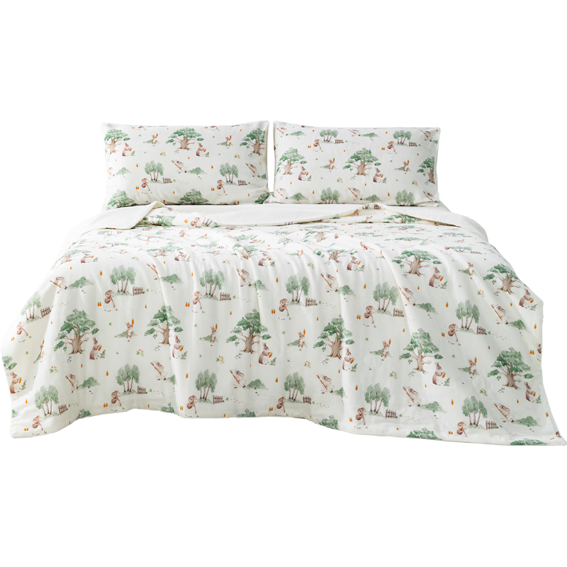 Hengyuanxiang Cotton Quilt, Class A Antibacterial, 100% Pure Cotton, Double-Layer Gauze Summer Quilt, Washable Air Conditioning Quilt, Luobo Xiaotu Pattern, 1.5*2m