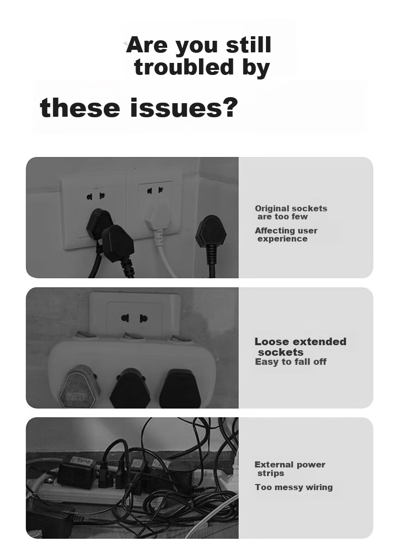 Aokesi Extension Socket with Power Cord, Multifunctional Bedroom Wall Extension Converter Socket, Kitchen Power Strip, Gray 3