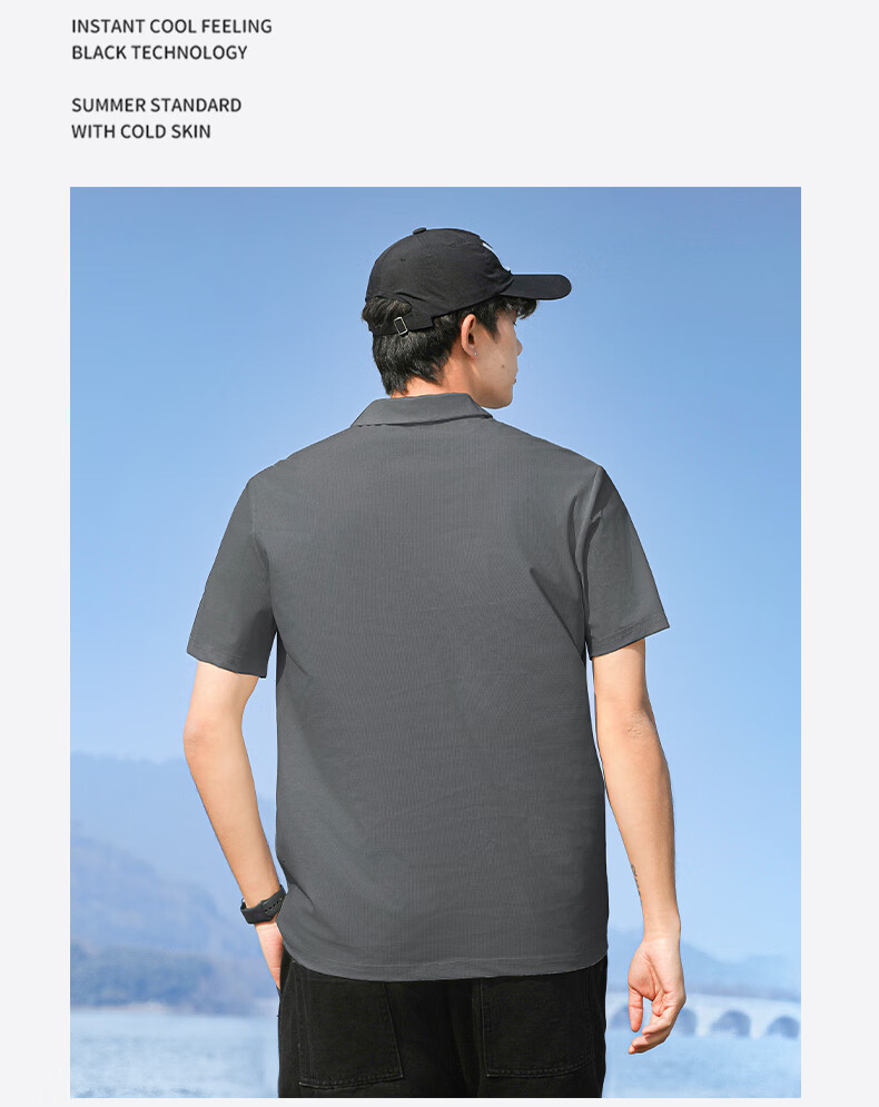 Huili Polo Shirt for Men, Summer Short-Sleeve, Quick-Dry T-Shirt, Breathable Collar, Casual Menswear, Gray, XL 35