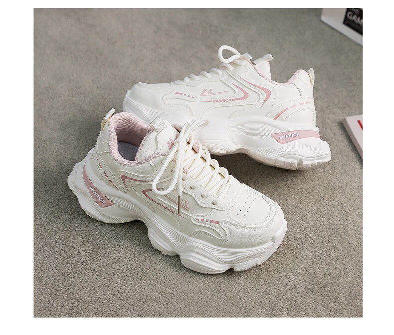 Warrior Women's Dad Sneakers 2026 Spring New Leather White Thick Sole Height Increasing Casual Sports Shoes 11