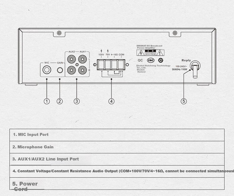 HiVi AT-80A Home Theater, Constant Voltage And Impedance Amplifier, Public Address Ceiling Speaker Amplifier, Suspended Ceiling Background Music Public Address Amplifier Sound System 6