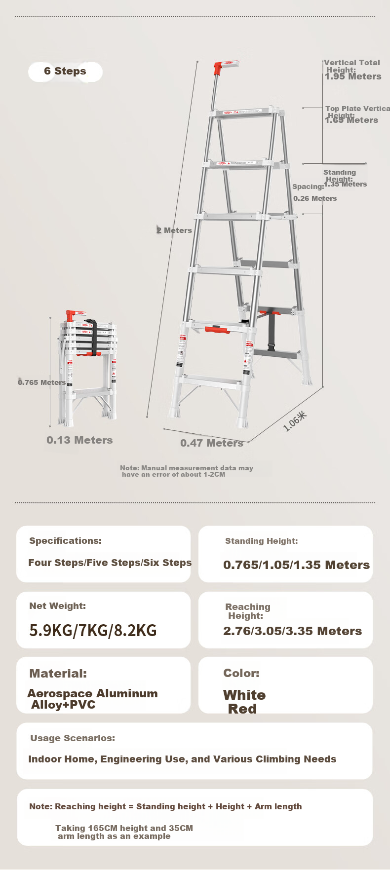 DU PONT [Naianxiaoyun Ladder] Folding A-Frame Ladder for Home Use, Indoor Telescopic Ladder, Multi-Functional Climbing Ladder, 5 Steps 31