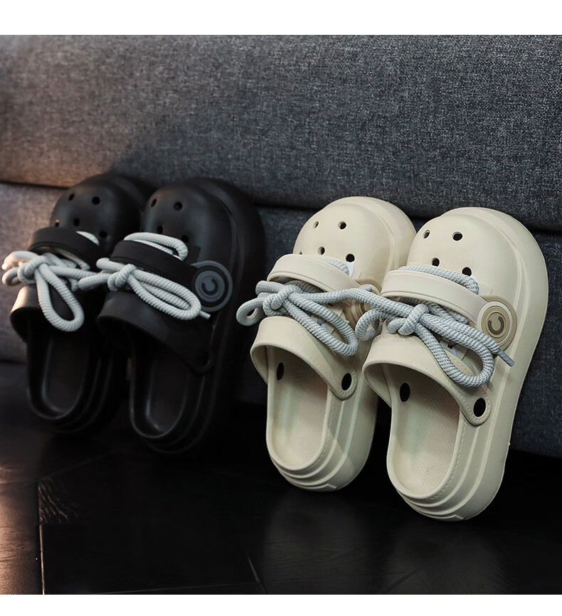 Guoluofi Trendy Big Head Clog Men's Summer Thick Sole Punk Style Dual Wear Earphone Sandals Women's Beige Size 42-43 5