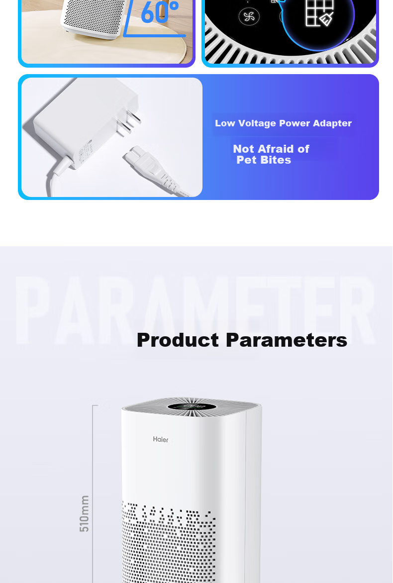 Haier Air Purifier for Indoor Use, Recommended for Mothers And Babies, Removes Formaldehyde, Smoke Odors, Benzene, Ionizes Dust, Eliminates Odors And Allergens in Offices, Disinfects And Purifies The Air 12