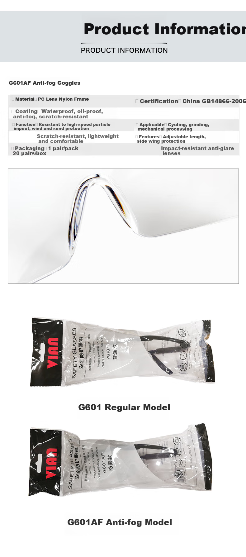 VIAN Safety Goggles, Anti-Fog, Breathable, Windproof, Dustproof, Anti-Dust, Protective Work Glasses against Splashes, G601AF 7
