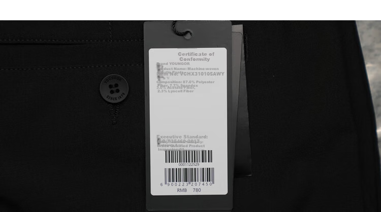 YOUNGOR Men's Dress Pants, Spring And Summer, Young Business Casual Trousers, VCHX310105AWY, Black, 170/78A 7