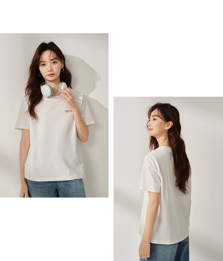 INMAN Women's 2025 Summer Embroidered Comfortable Simple Pullover Loose Fit Cotton Short Sleeve T-Shirt Sakura Pink S 32